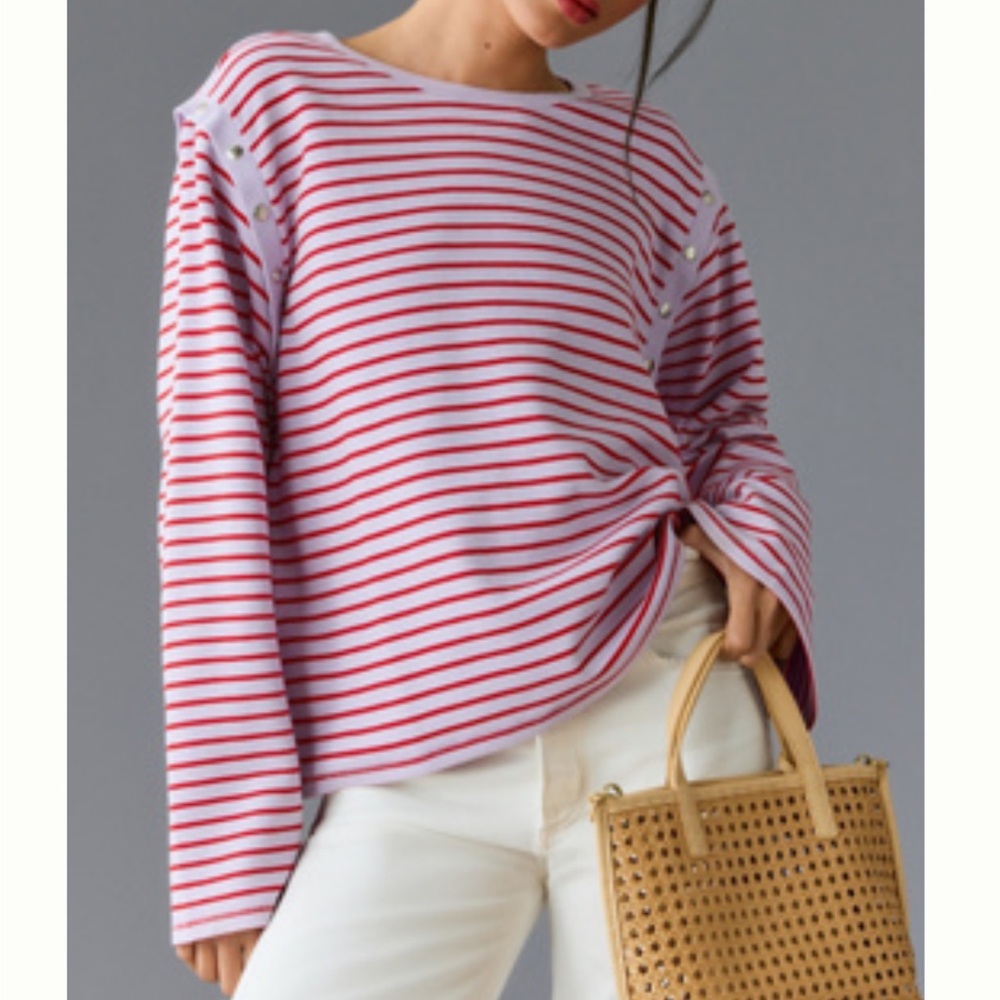 Anthropologie Maeve Slouchy Striped Long Sleeve Tee- in Lilac *NWOT